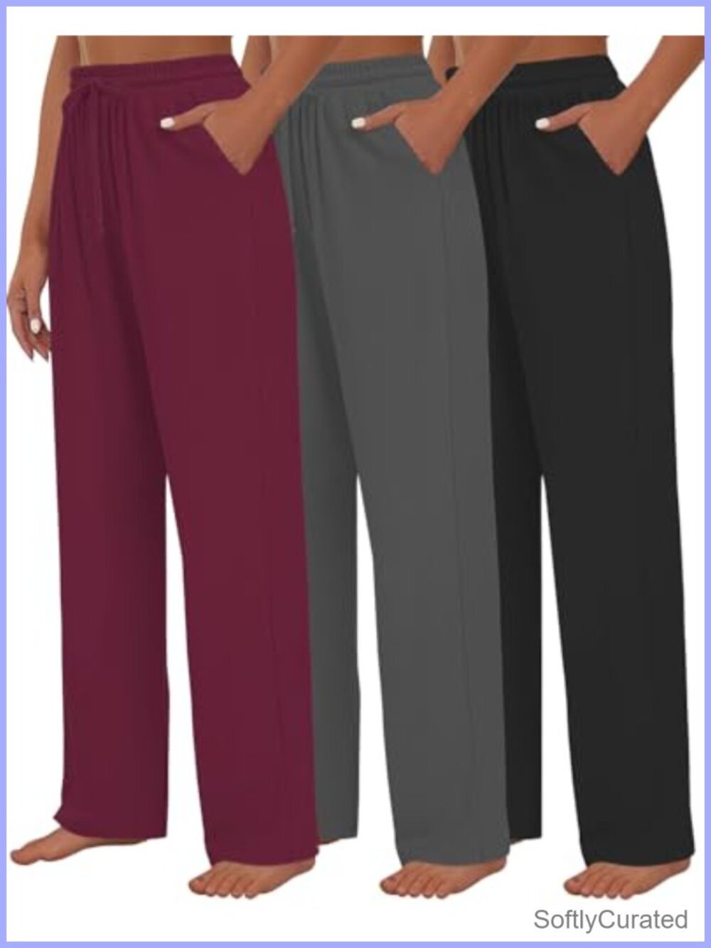 3 Pack Womens Wide Leg Sweatpants Drawstring Lounge Pajama Pants Pockets